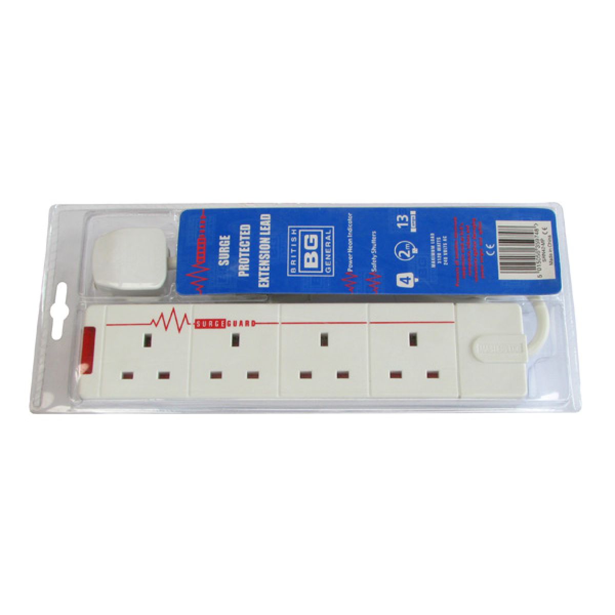 4 Gang Extension UK Plug To UK Sockets AntiSurge DCDI