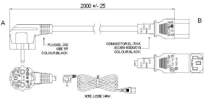 Drawing of Angled SChuko to IEC C13